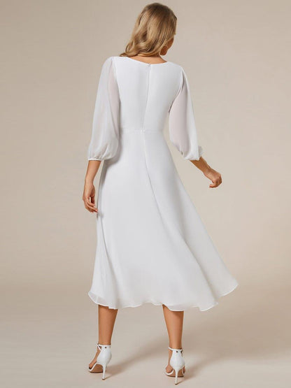 ever BRIAR|3/4 Sleeves Asymmetrical Hem A-Line Midi Bridesmaid Dress