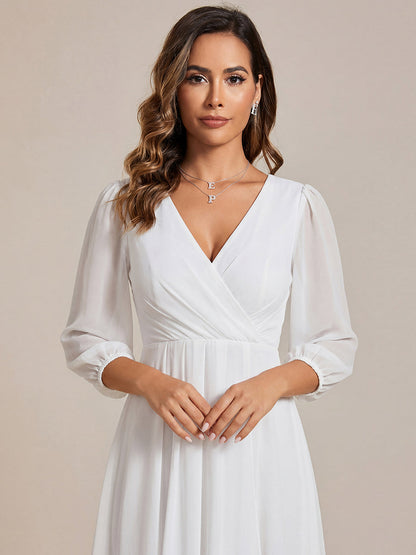 ever BRIAR|3/4 Sleeves Asymmetrical Hem A-Line Midi Bridesmaid Dress
