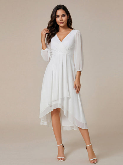 ever BRIAR|3/4 Sleeves Asymmetrical Hem A-Line Midi Bridesmaid Dress