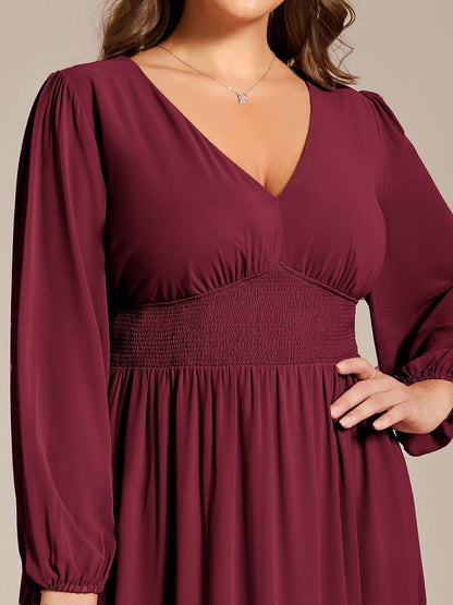 ever AMARA|Chiffon V-Neck Long Sleeves Elastic Band Midi Wedding Guest Dress