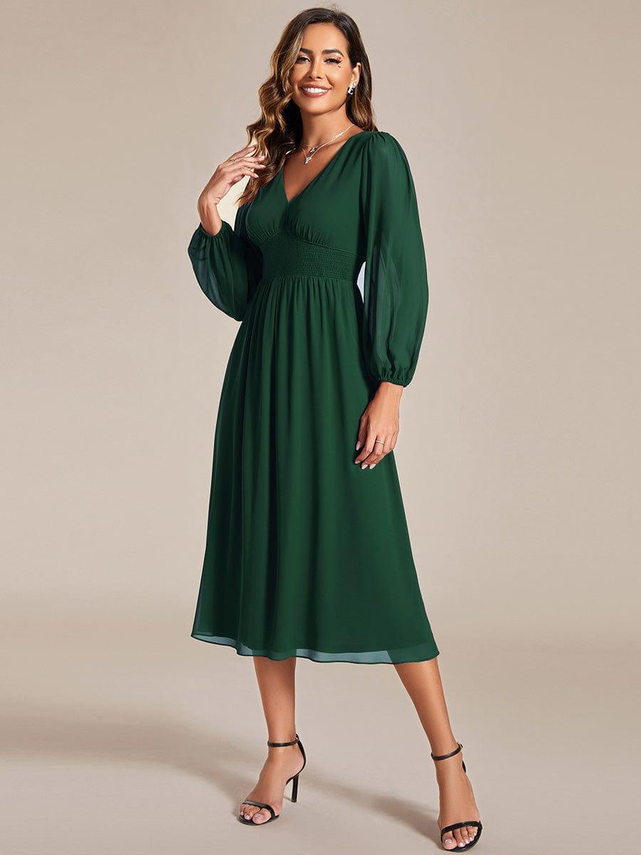 ever AMARA|Chiffon V-Neck Long Sleeves Elastic Band Midi Wedding Guest Dress