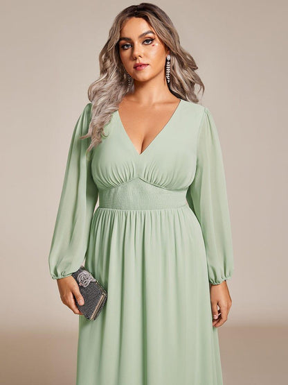 ever AMARA|Chiffon V-Neck Long Sleeves Elastic Band Midi Wedding Guest Dress