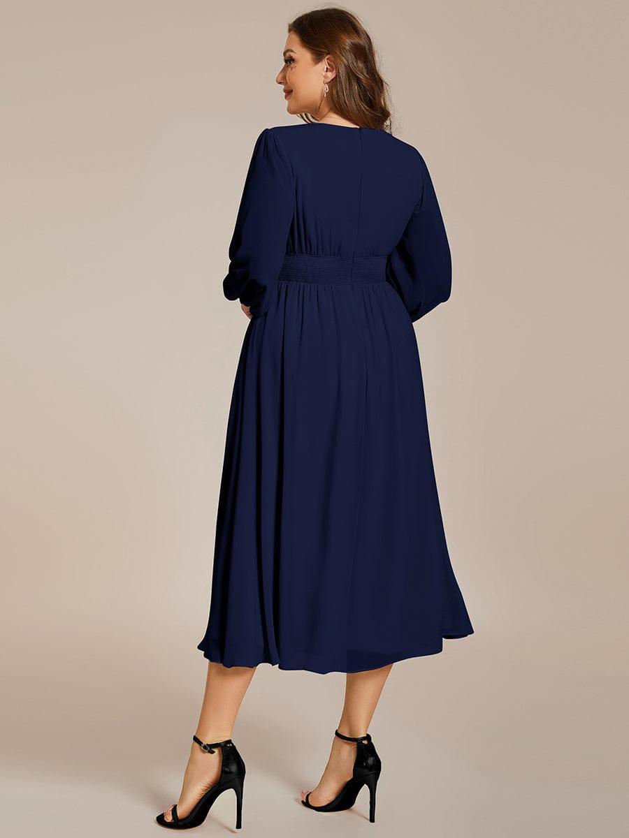 ever AMARA|Chiffon V-Neck Long Sleeves Elastic Band Midi Wedding Guest Dress