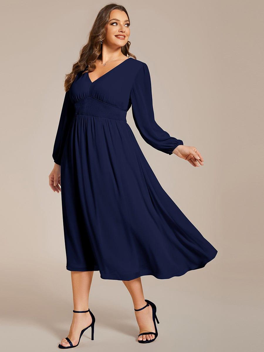 ever AMARA|Chiffon V-Neck Long Sleeves Elastic Band Midi Wedding Guest Dress