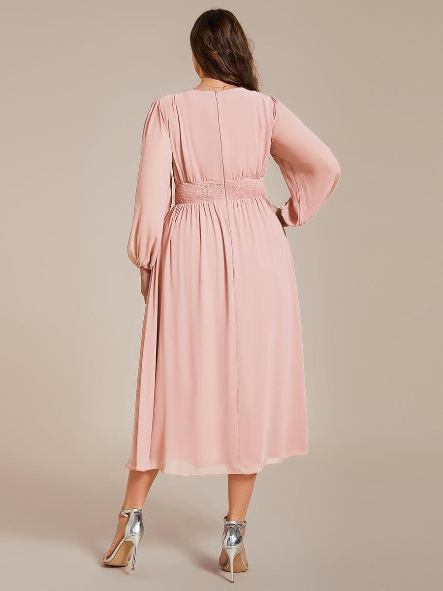ever AMARA|Chiffon V-Neck Long Sleeves Elastic Band Midi Wedding Guest Dress