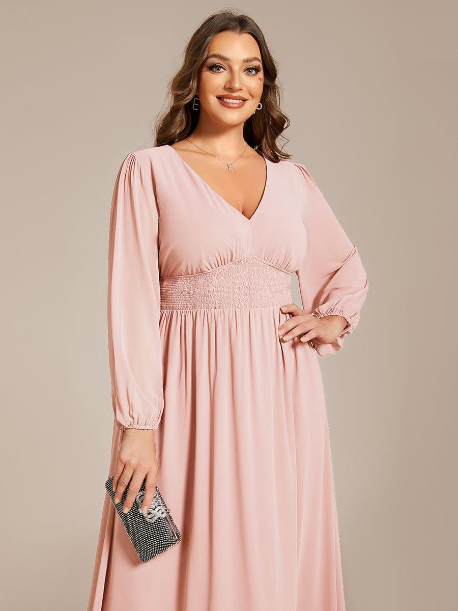 ever AMARA|Chiffon V-Neck Long Sleeves Elastic Band Midi Wedding Guest Dress