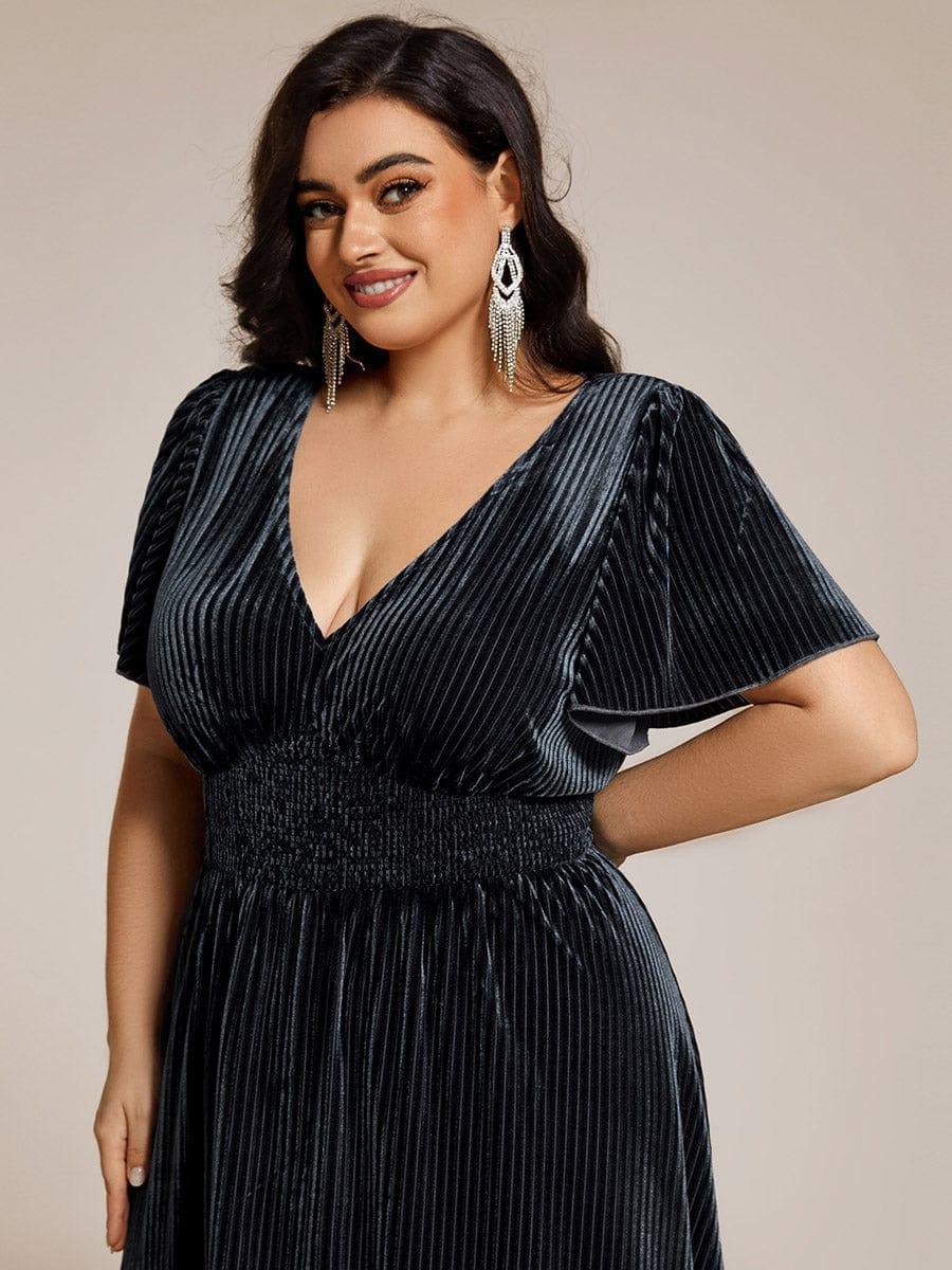 ever AZALEA|Graceful V-Neck Waist Design Short Sleeves Fall Velvet Midi Bridesmaid Dress