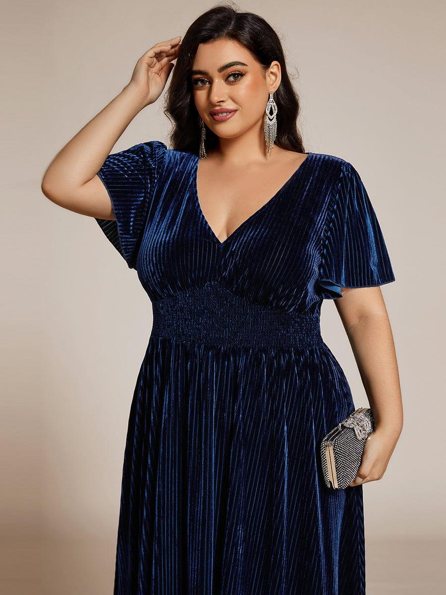 ever AZALEA|Graceful V-Neck Waist Design Short Sleeves Fall Velvet Midi Bridesmaid Dress
