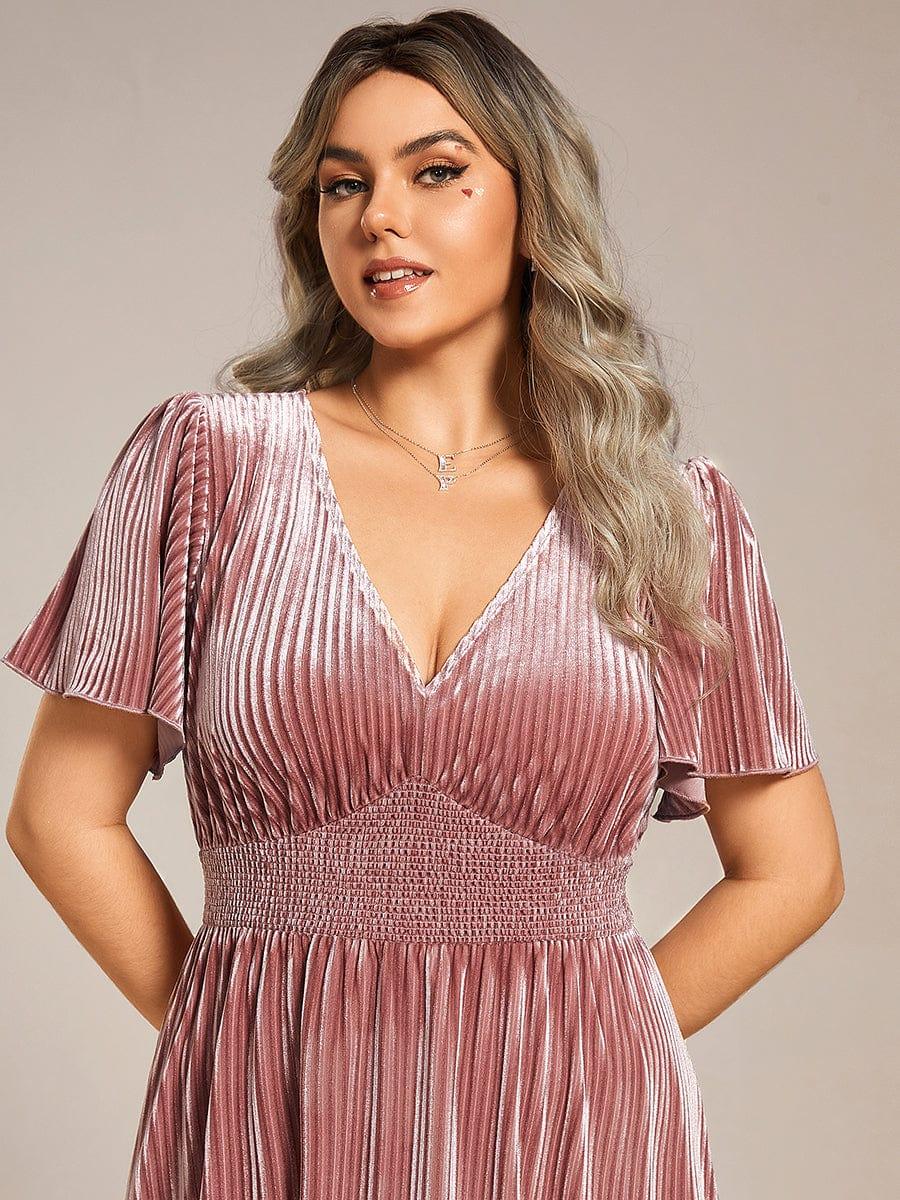 ever AZALEA|Graceful V-Neck Waist Design Short Sleeves Fall Velvet Midi Bridesmaid Dress