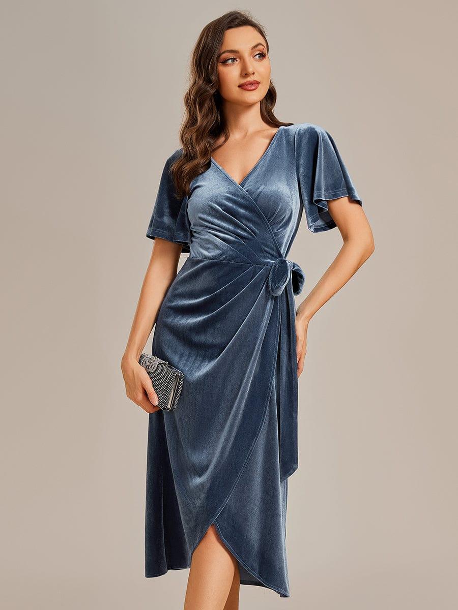 ever LENNA|One-Piece Type Short Sleeves V-Neck Velvet Midi Mother of the Bride Dress