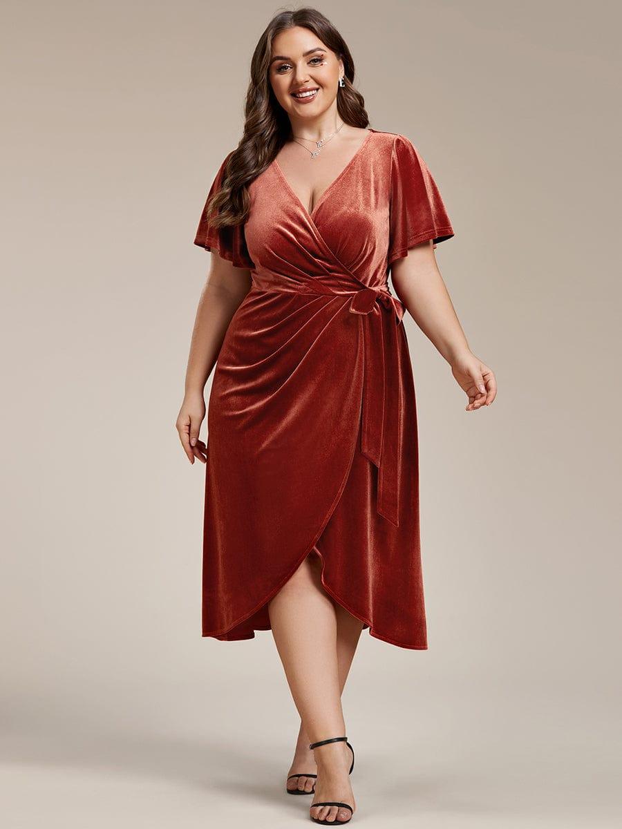 ever LENNA|One-Piece Type Short Sleeves V-Neck Velvet Midi Mother of the Bride Dress