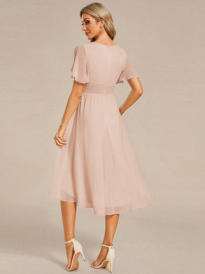 ever EDEN|Chic A-Line Pleated Knee-Length Flowy Chiffon Wedding Guest Dress