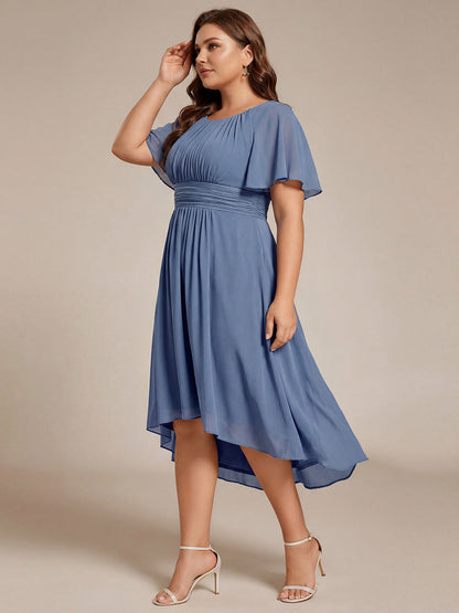 pretty EDEN|Plus Size Pleated Round Neckline A-Line Midi Chiffon Wedding Guest Dress