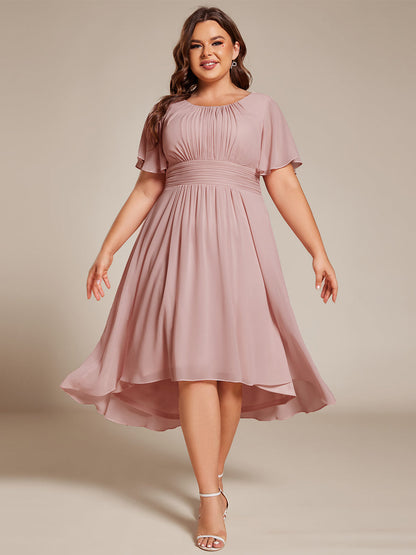 pretty EDEN|Plus Size Pleated Round Neckline A-Line Midi Chiffon Wedding Guest Dress
