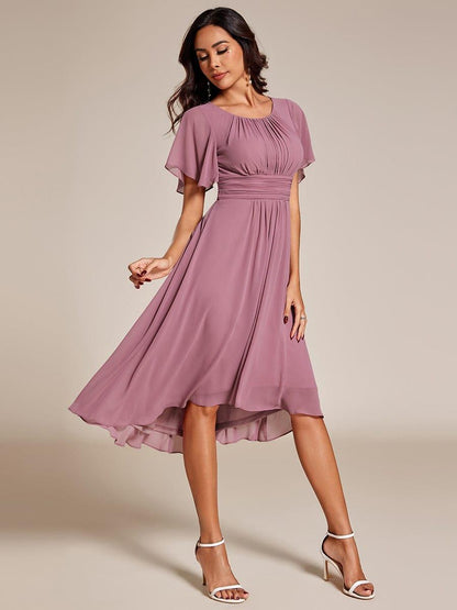 ever EDEN|Flowy Chiffon Round Neckline A-Line Knee Length Wedding Guest Dress