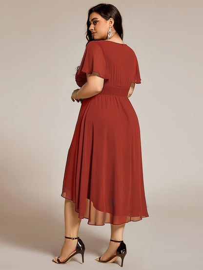 pretty EDEN|Plus Size Pleated Round Neckline A-Line Midi Chiffon Wedding Guest Dress
