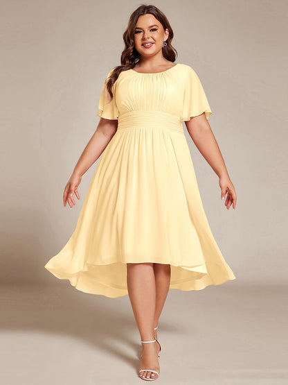 pretty EDEN|Plus Size Pleated Round Neckline A-Line Midi Chiffon Wedding Guest Dress
