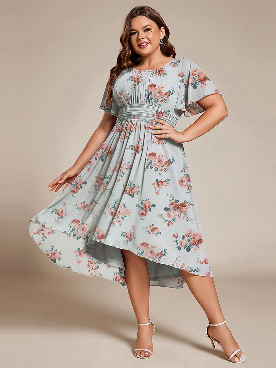 pretty EDEN|Plus Size Pleated Round Neckline A-Line Midi Chiffon Wedding Guest Dress