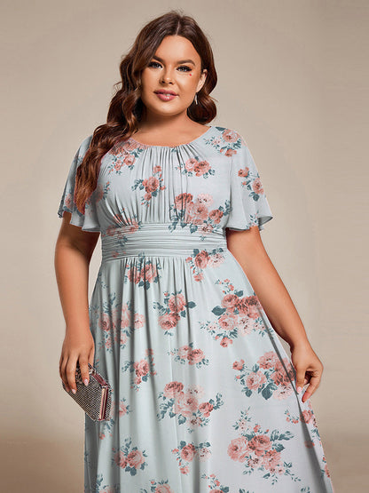 pretty EDEN|Plus Size Pleated Round Neckline A-Line Midi Chiffon Wedding Guest Dress