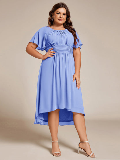 pretty EDEN|Plus Size Pleated Round Neckline A-Line Midi Chiffon Wedding Guest Dress