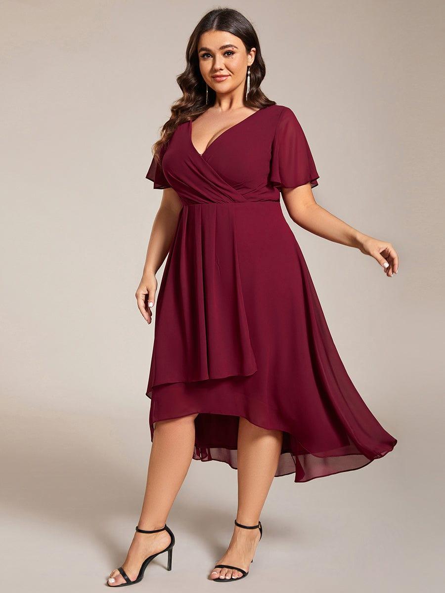 ever LARK|Pleated Chiffon Ruffles Sleeve Midi Bridesmaid Dress