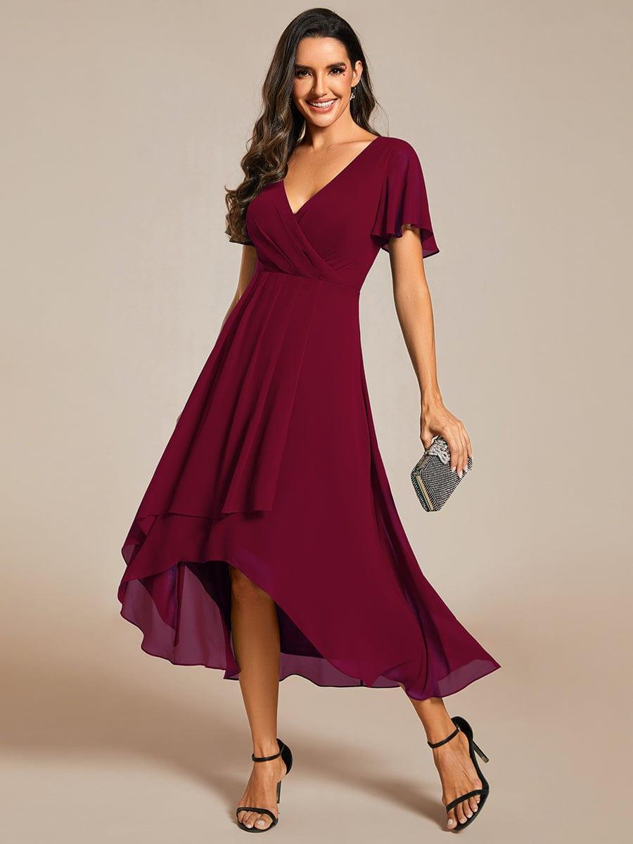 ever LARK|Pleated Chiffon Ruffles Sleeve Midi Semi Formal Dress