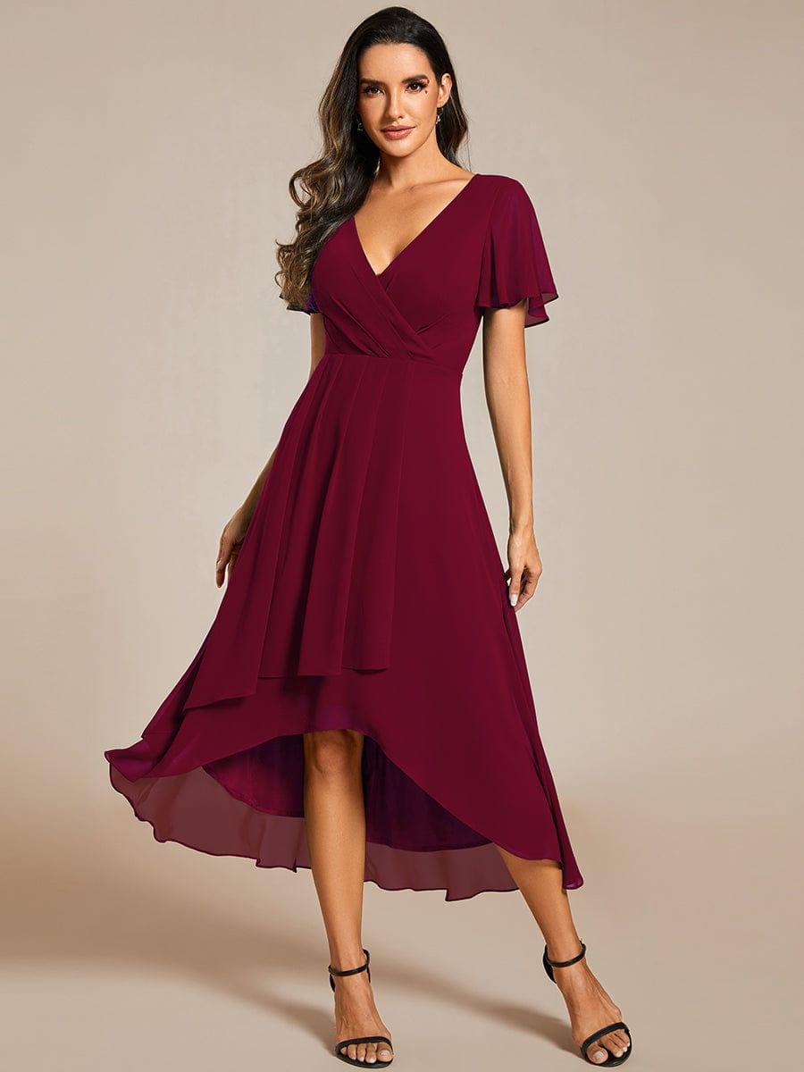ever LARK|Pleated Chiffon Ruffles Sleeve Midi Semi Formal Dress