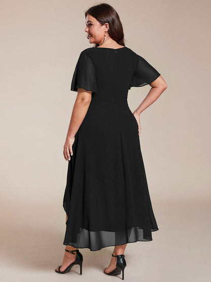 ever LARK|Pleated Chiffon Ruffles Sleeve Midi Semi Formal Dress