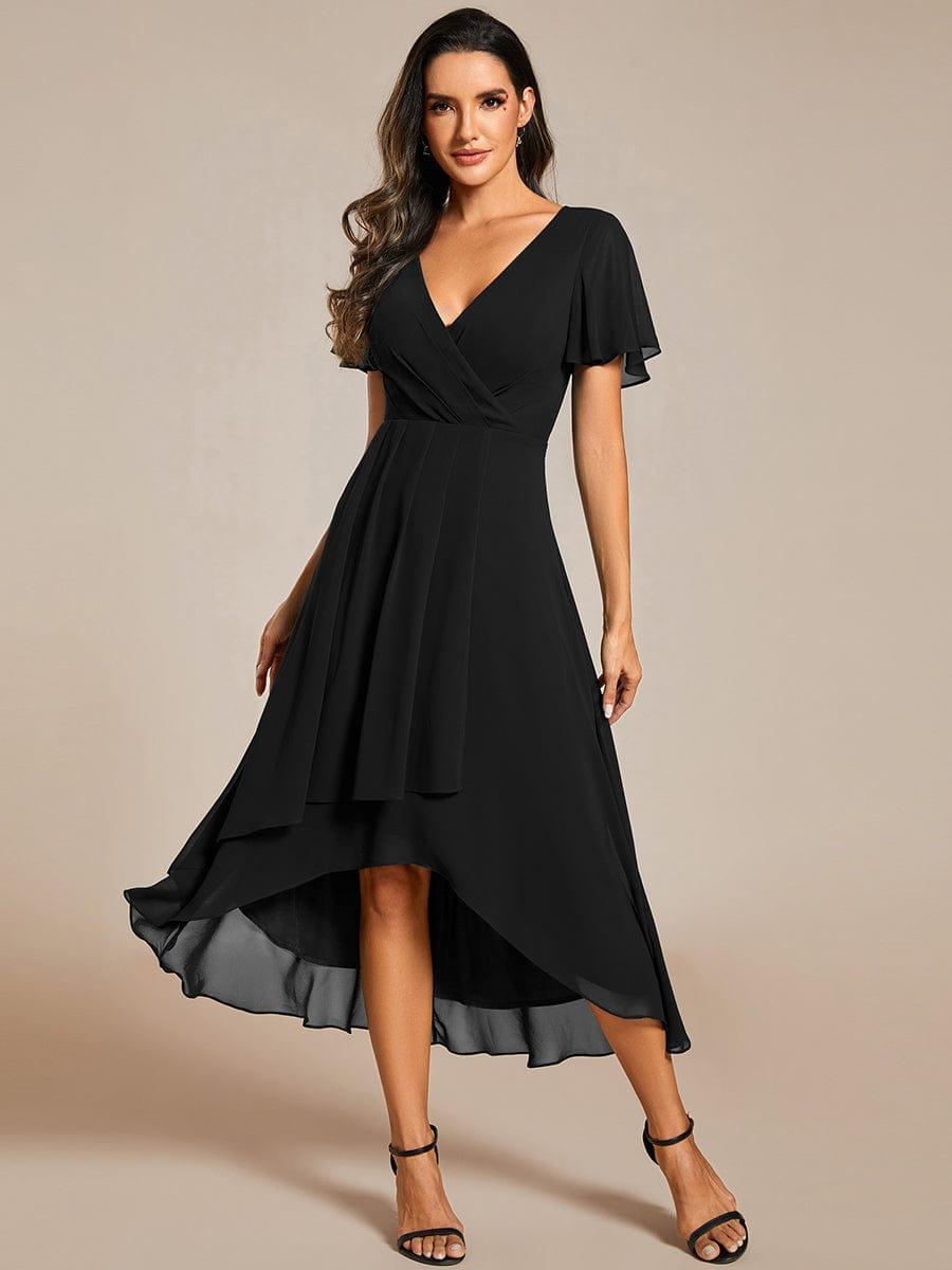 ever LARK|Pleated Chiffon Ruffles Sleeve Midi Semi Formal Dress