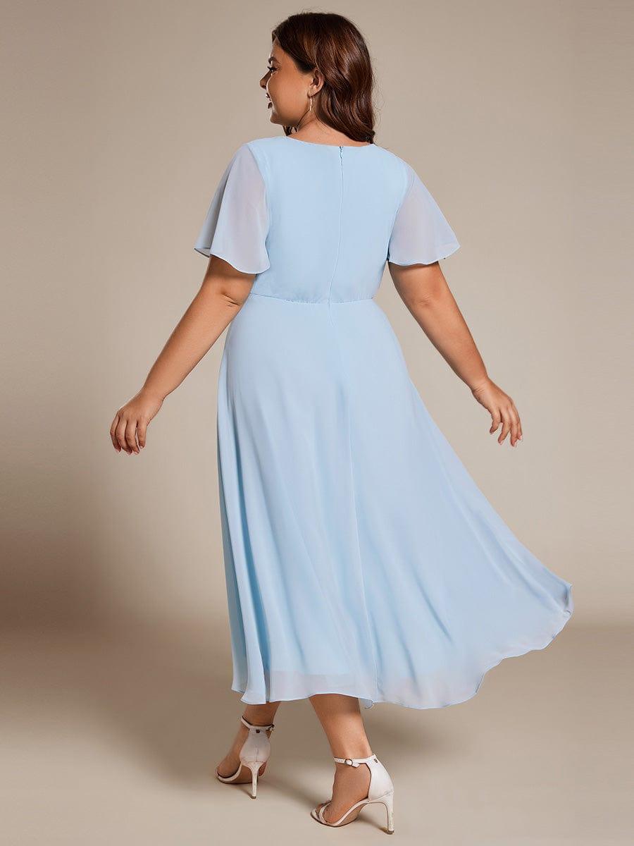 ever LARK|Pleated Chiffon Ruffles Sleeve Midi Semi Formal Dress