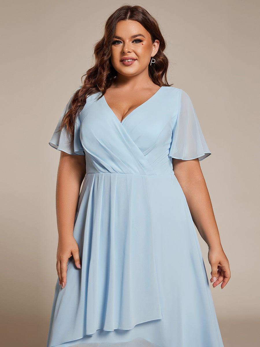 ever LARK|Pleated Chiffon Ruffles Sleeve Midi Semi Formal Dress