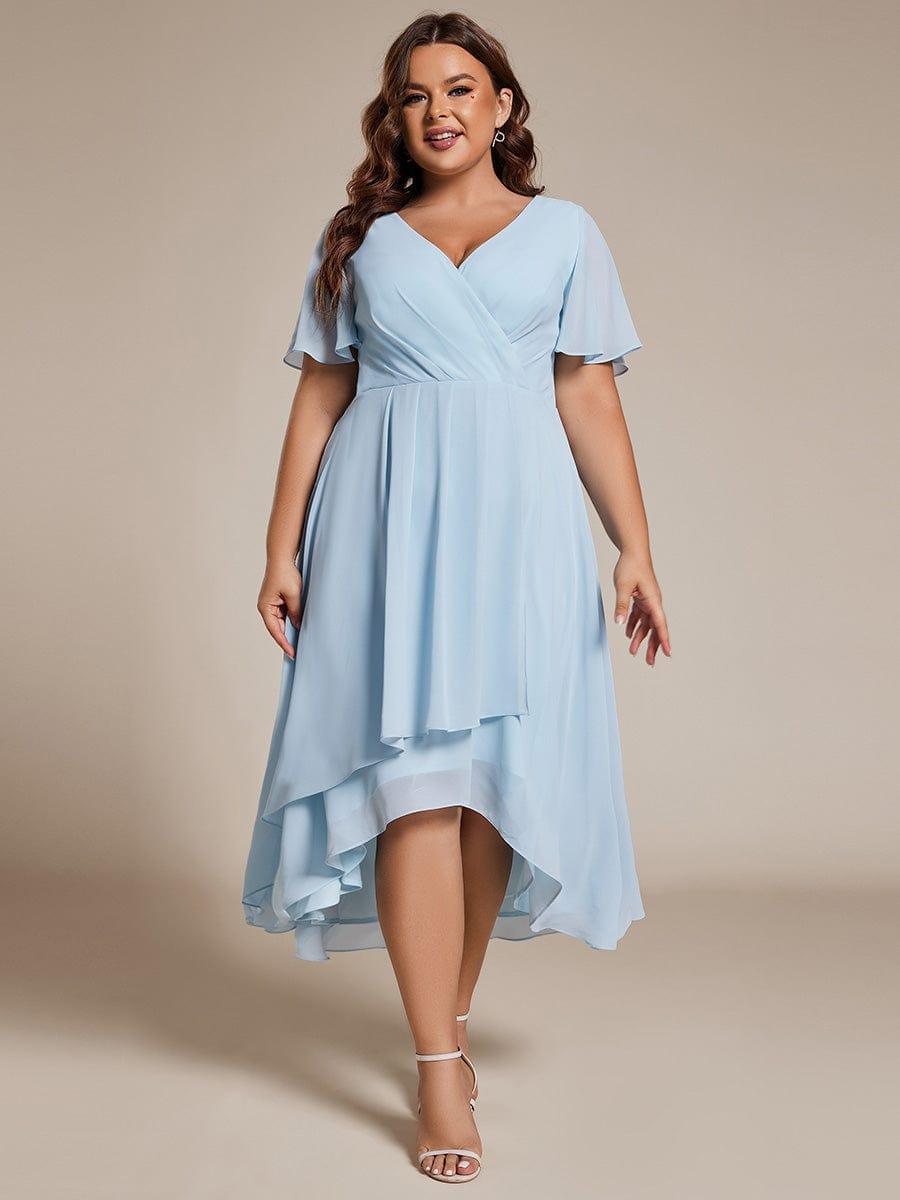 ever LARK|Pleated Chiffon Ruffles Sleeve Midi Semi Formal Dress