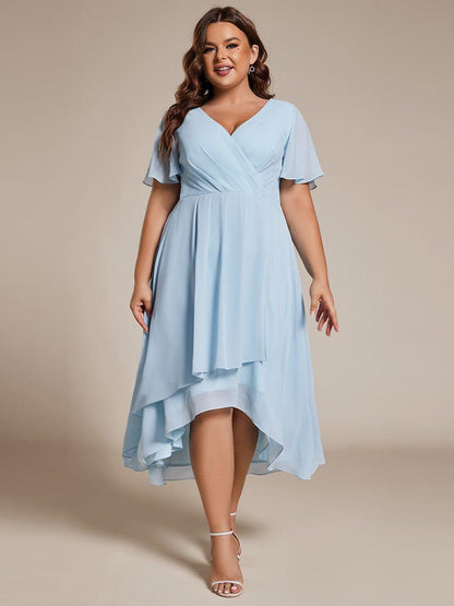 ever LARK|Pleated Chiffon Ruffles Sleeve Midi Bridesmaid Dress