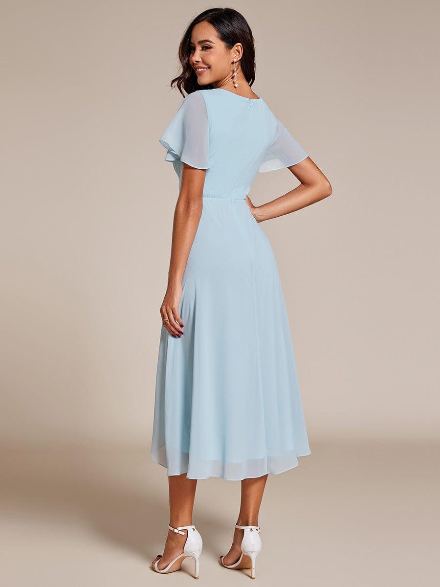 ever LARK|Pleated Chiffon Ruffles Sleeve Midi Semi Formal Dress