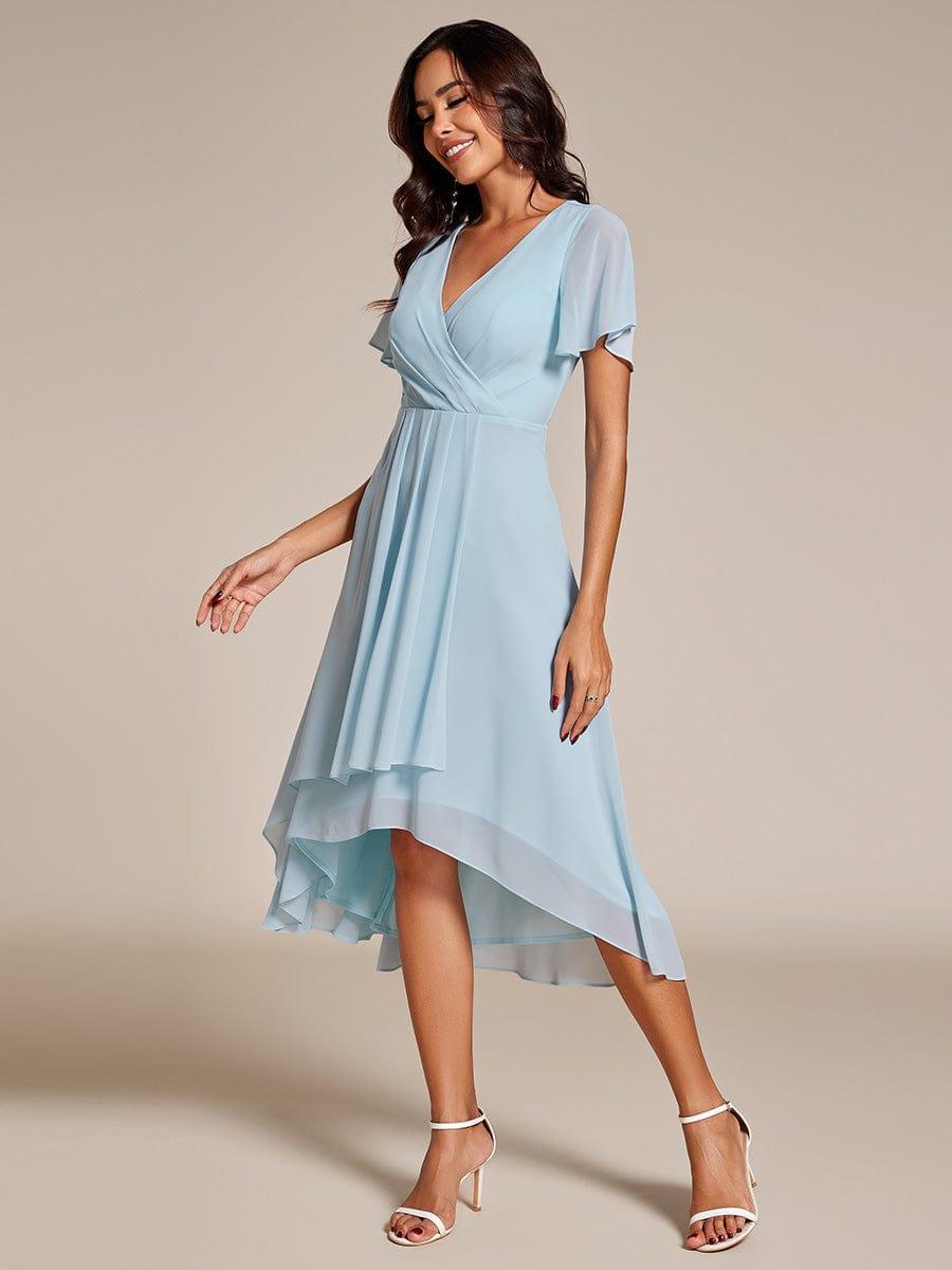 ever LARK|Pleated Chiffon Ruffles Sleeve Midi Semi Formal Dress