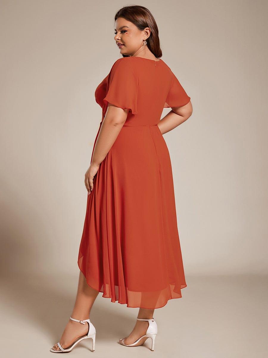 ever LARK|Pleated Chiffon Ruffles Sleeve Midi Semi Formal Dress