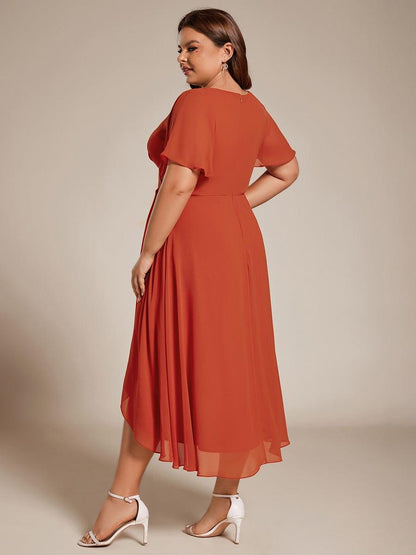 Deep V-Neck Chiffon Ruffle Sleeve Wedding Guest Dress