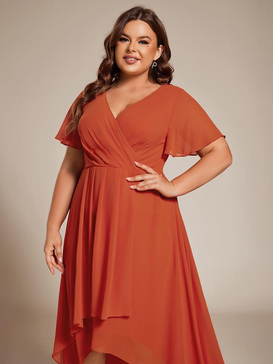 ever LARK|Pleated Chiffon Ruffles Sleeve Midi Semi Formal Dress