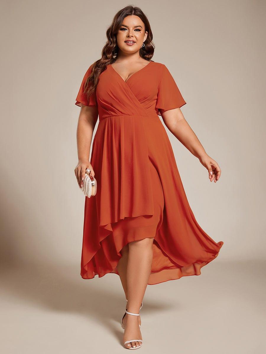 ever LARK|Pleated Chiffon Ruffles Sleeve Midi Bridesmaid Dress