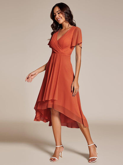 ever LARK|Pleated Chiffon Ruffles Sleeve Midi Semi Formal Dress