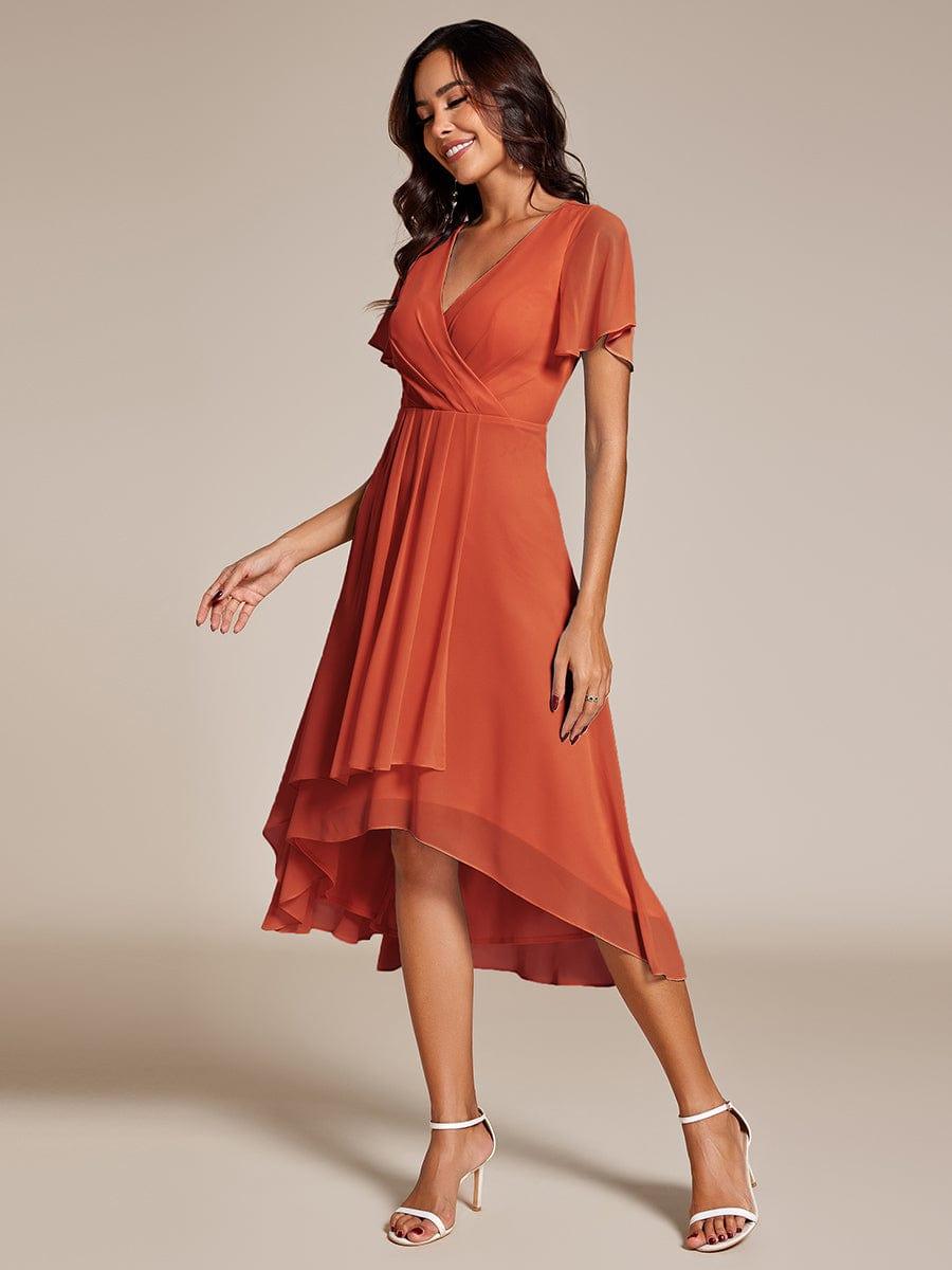 ever LARK|Pleated Chiffon Ruffles Sleeve Midi Bridesmaid Dress