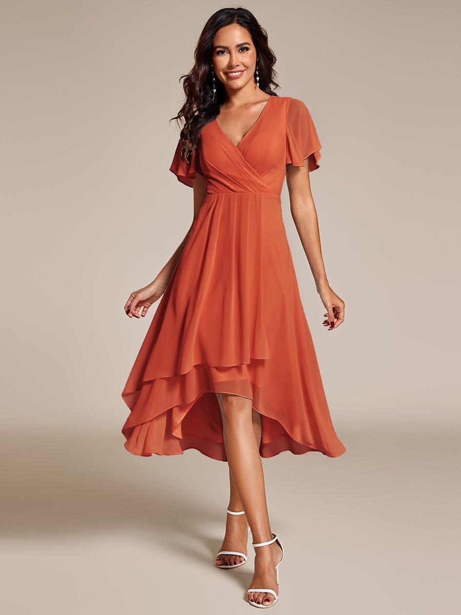 ever LARK|Pleated Chiffon Ruffles Sleeve Midi Semi Formal Dress