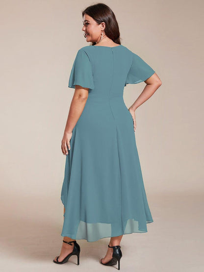 ever LARK|Pleated Chiffon Ruffles Sleeve Midi Semi Formal Dress