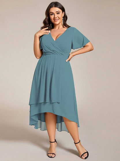 ever LARK|Pleated Chiffon Ruffles Sleeve Midi Semi Formal Dress