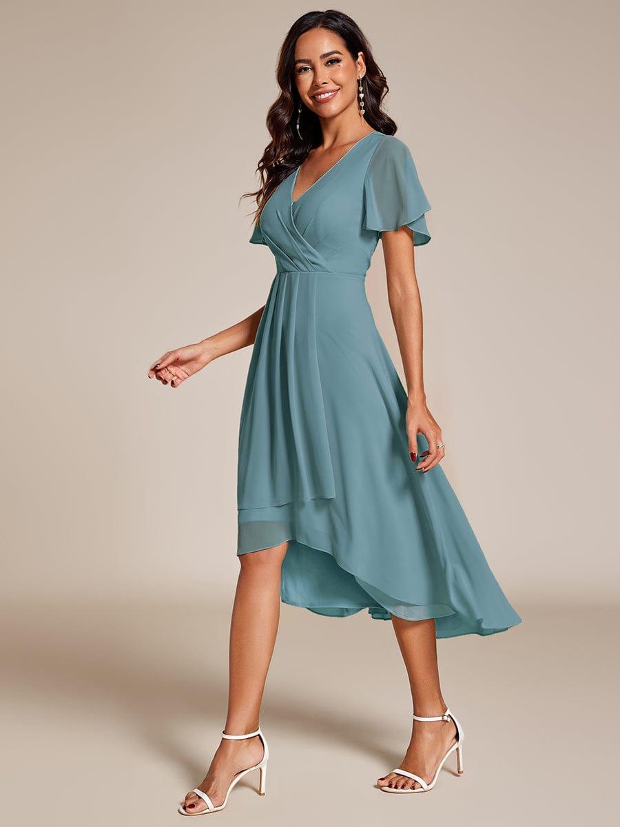 ever LARK|Pleated Chiffon Ruffles Sleeve Midi Semi Formal Dress