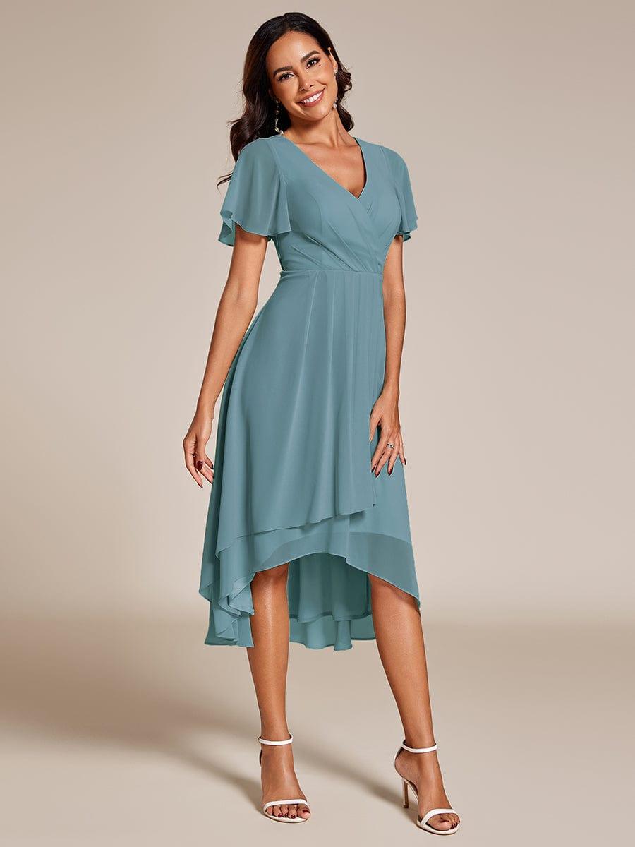 ever LARK|Pleated Chiffon Ruffles Sleeve Midi Semi Formal Dress