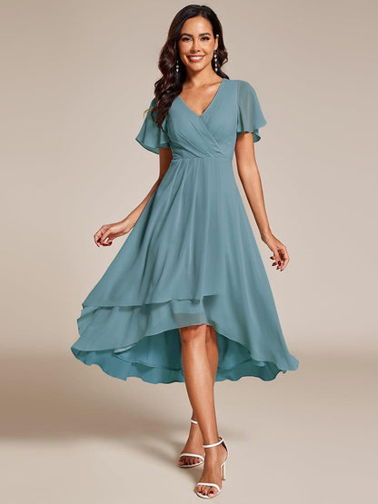 ever LARK|Pleated Chiffon Ruffles Sleeve Midi Bridesmaid Dress