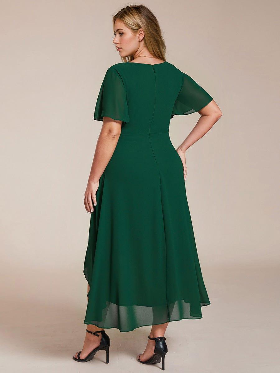 ever LARK|Pleated Chiffon Ruffles Sleeve Midi Semi Formal Dress