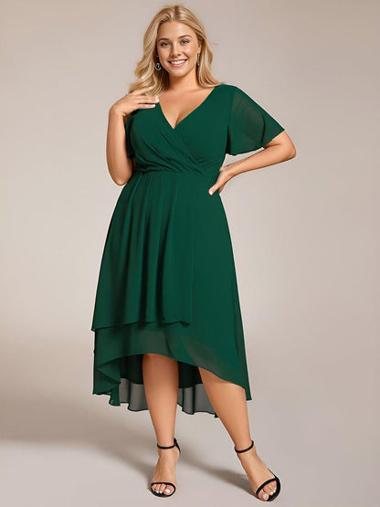 ever LARK|Pleated Chiffon Ruffles Sleeve Midi Semi Formal Dress
