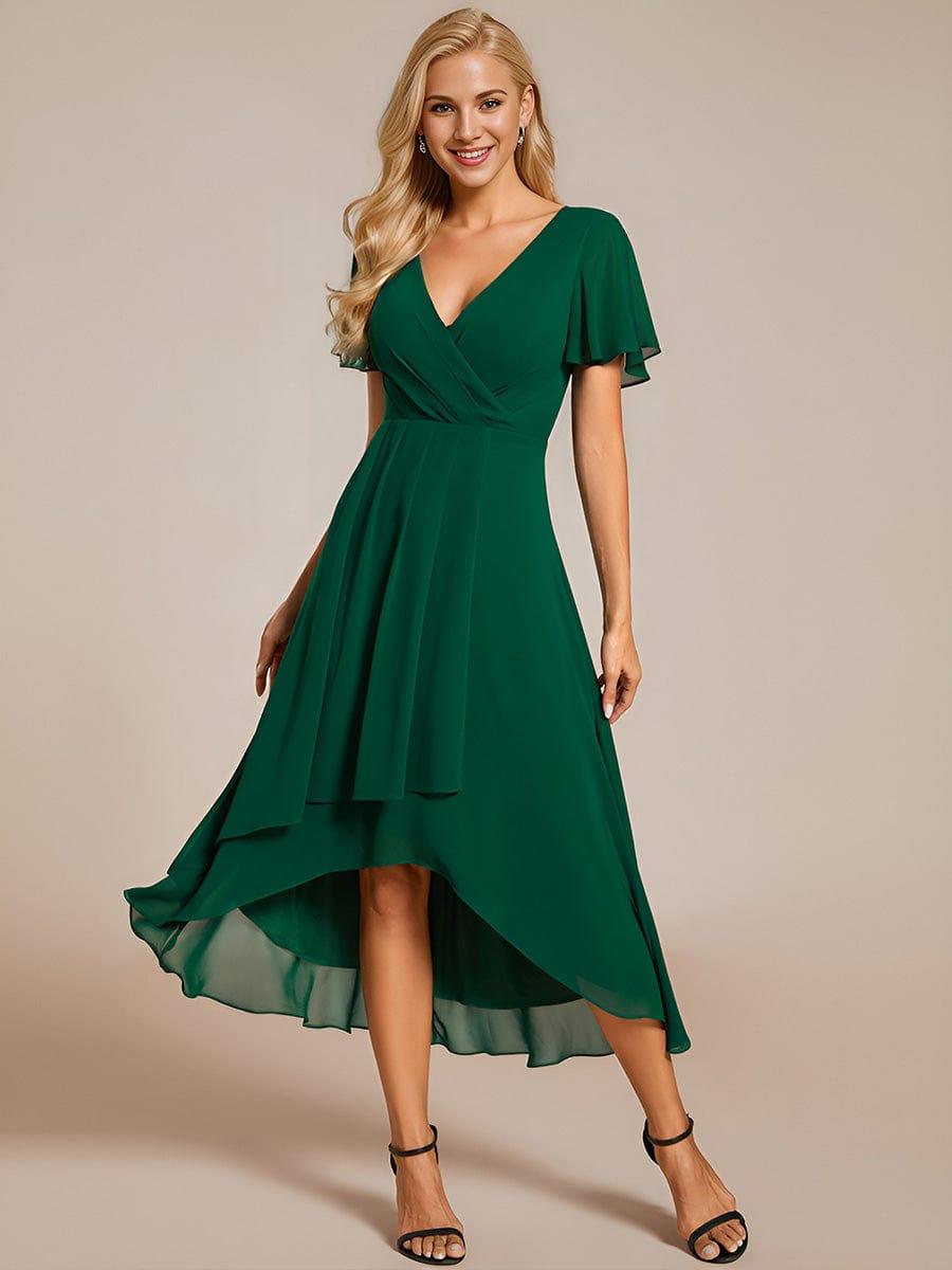 ever LARK|Pleated Chiffon Ruffles Sleeve Midi Semi Formal Dress
